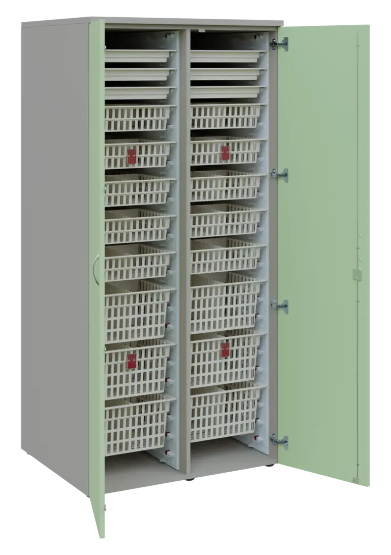EUROMEDICA D - 90 ABS skříň léková boxová, 2-dveřová, 1950x900x735, korpus šedý, dvířka šedo-zelinka